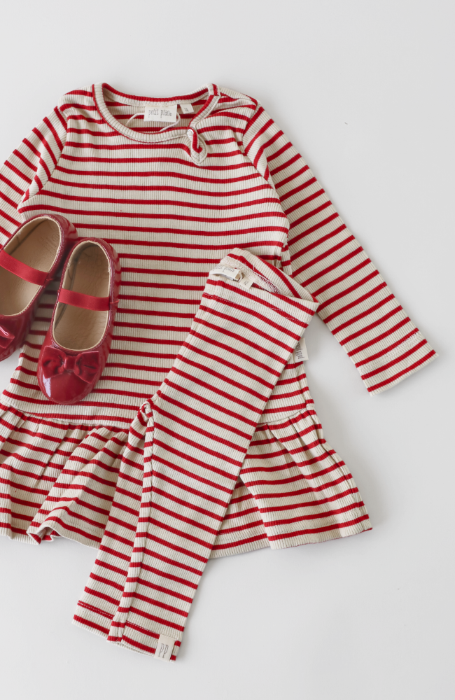 Dress L/S Modal Striped - Chili pepper/dark off white