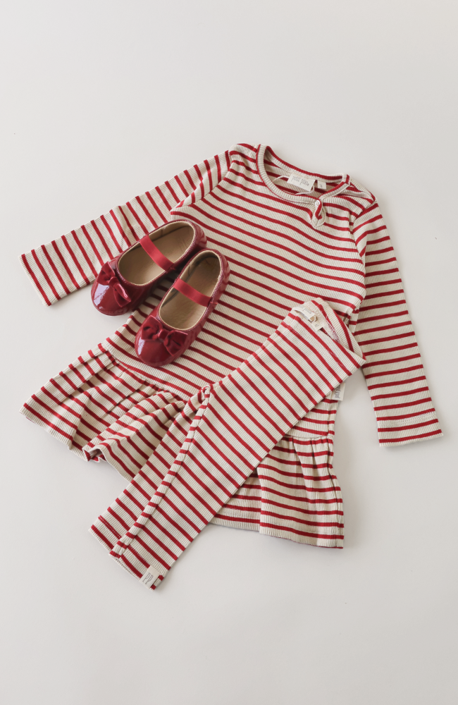 Dress L/S Modal Striped - Chili pepper/dark off white