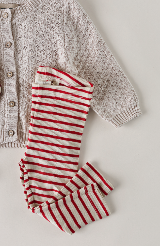 Leggings Modal Stripe - Chili pepper/dark off white