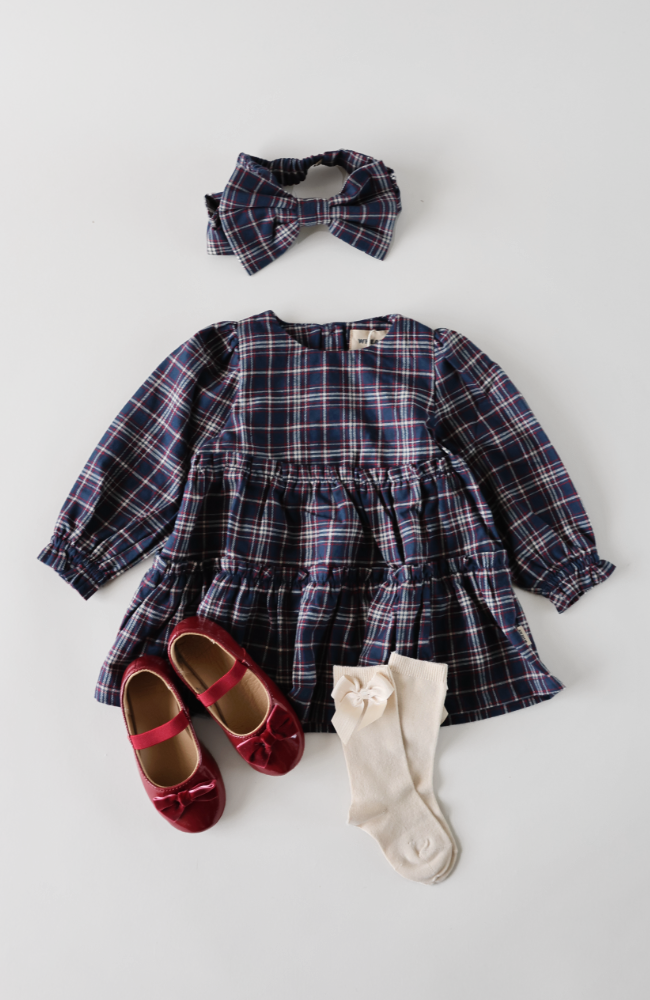 Dress L/S Fanny - Navy Check st.98-128