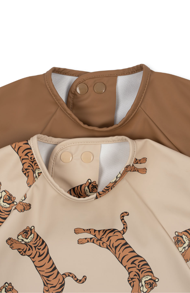 2 Pack Dinner Bib Long Sleeve - Tiger/Toasted Coconut