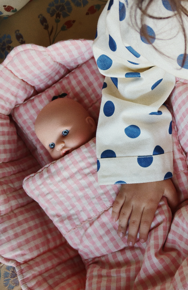 Doll Bedding - Powder Pink Check