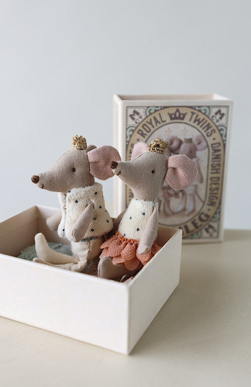 Royal Twins Mice - Little Sister and Brother in Box Pink