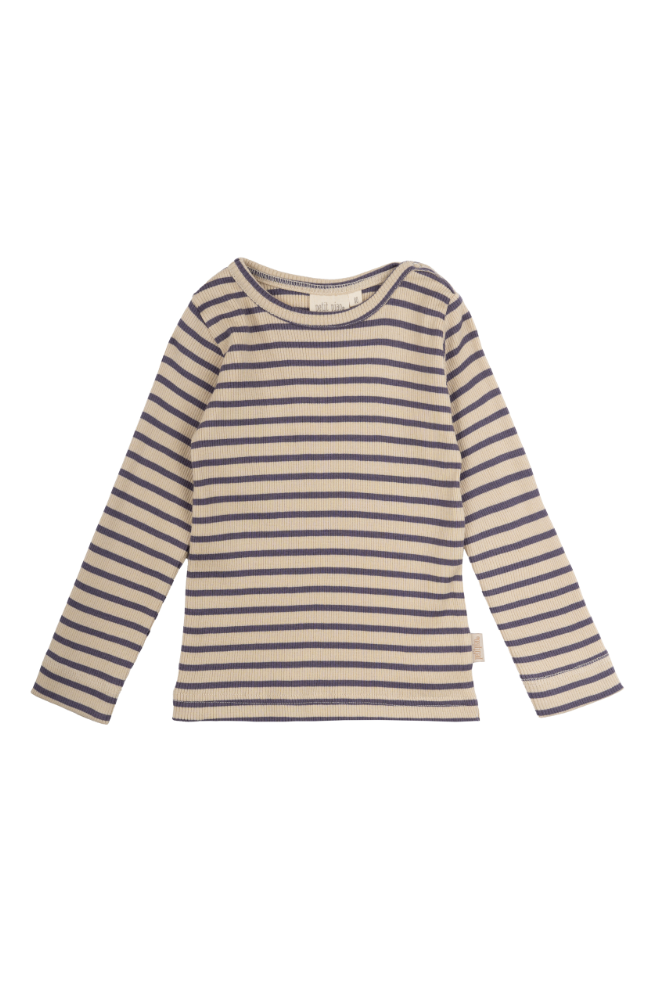 T-Shirt L/S Modal Striped - Dusty Violet/Off White