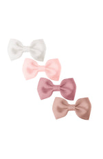 Small bowtie bows 4pk – alligator clip – white/pink