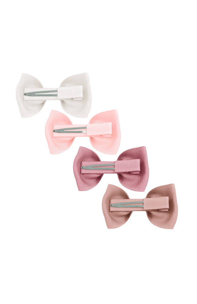 Small bowtie bows 4pk – alligator clip – white/pink