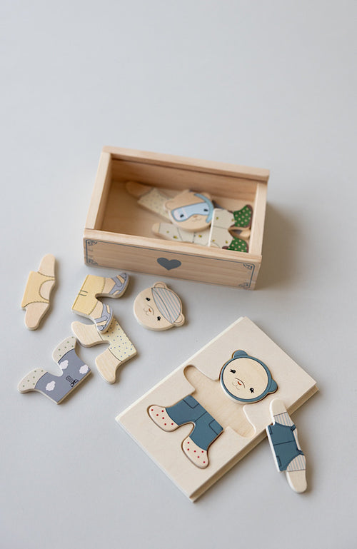 Wooden Teddy Dress-Up Puzzle - Blue