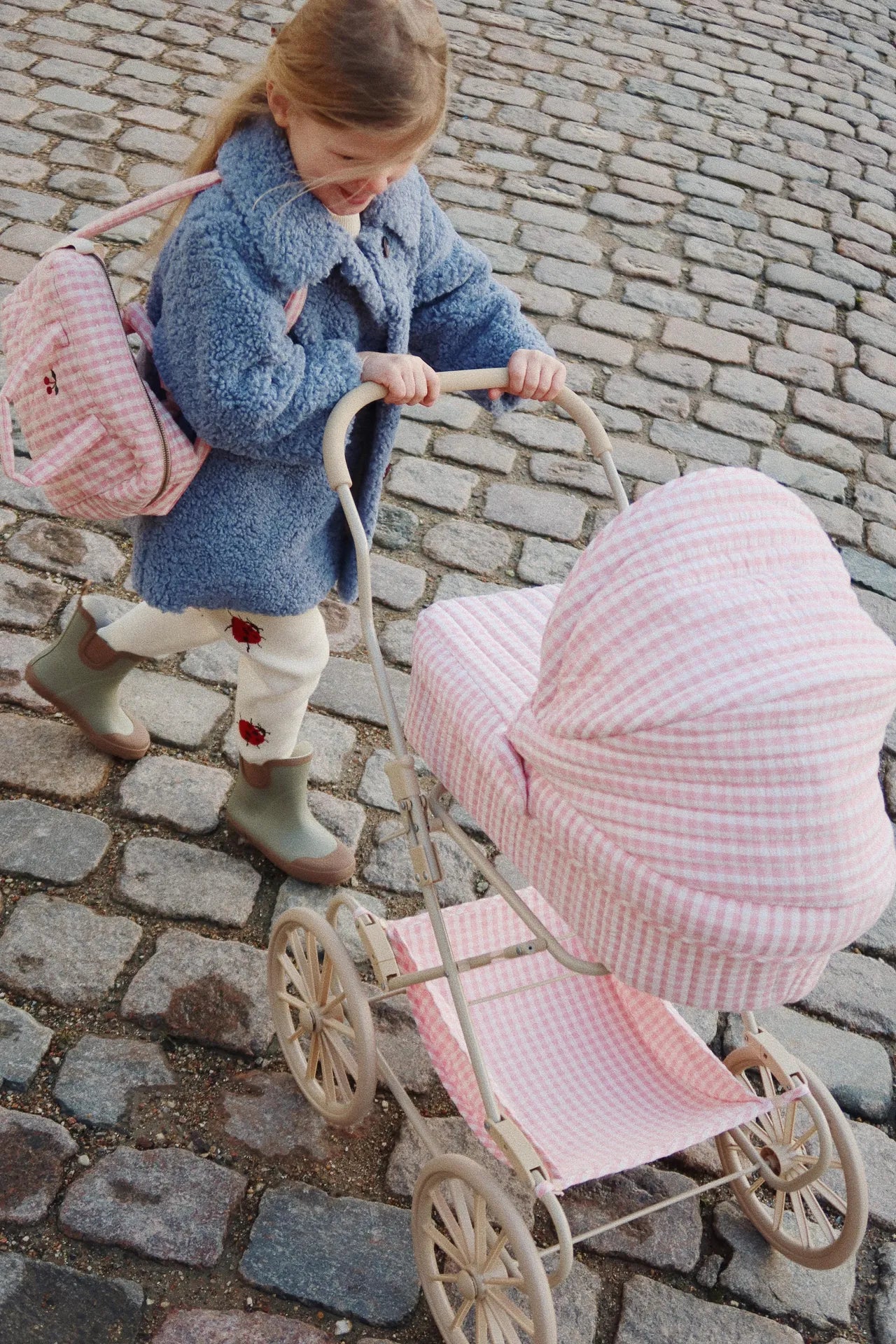 Doll Pram - Powder Pink Check