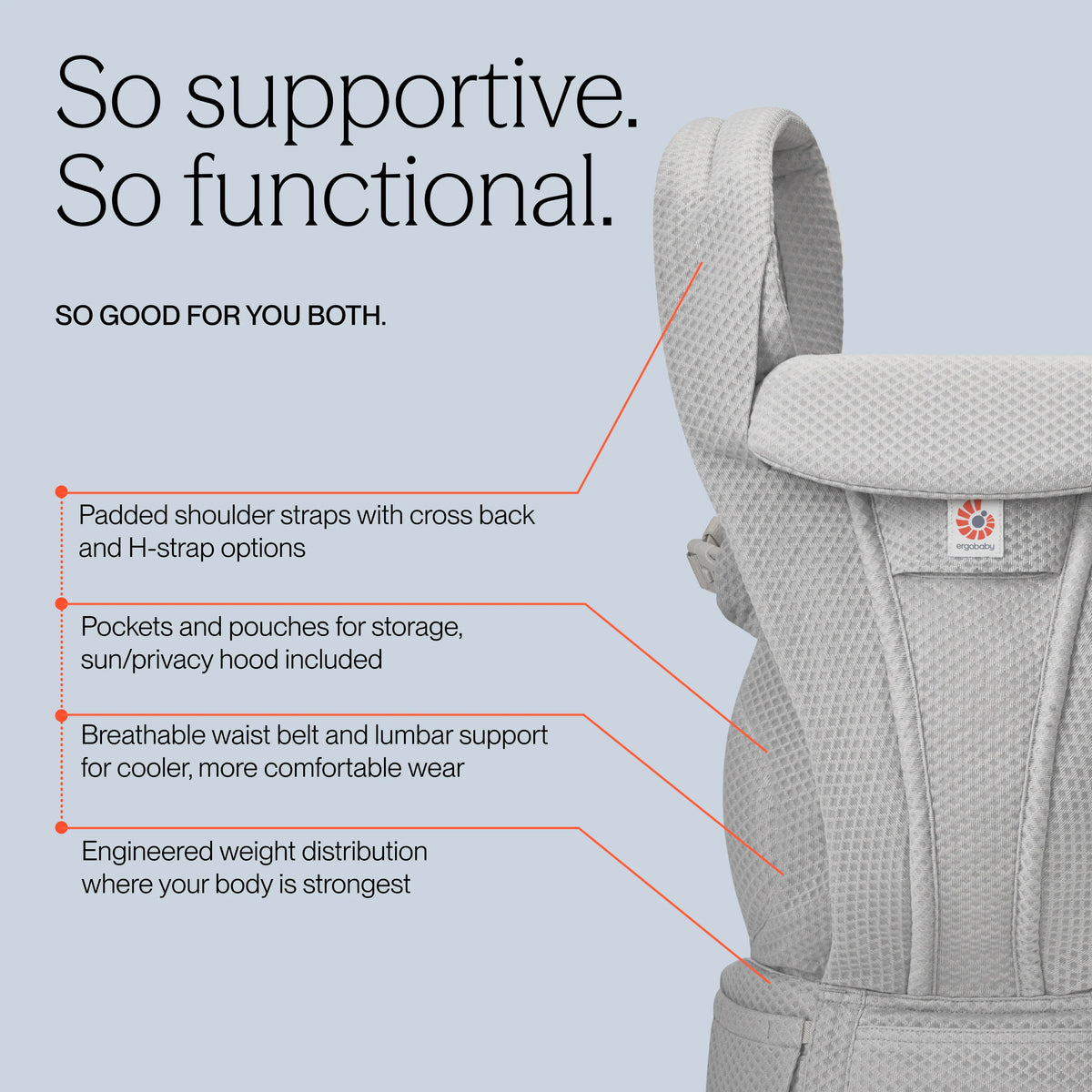 Burðarpoki Omni Deluxe Mesh - Pearl Grey