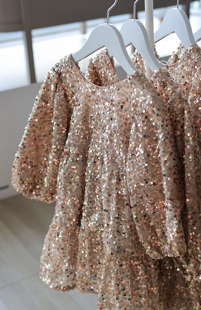 Lila Sequins Bow Dress - Gold Glitter