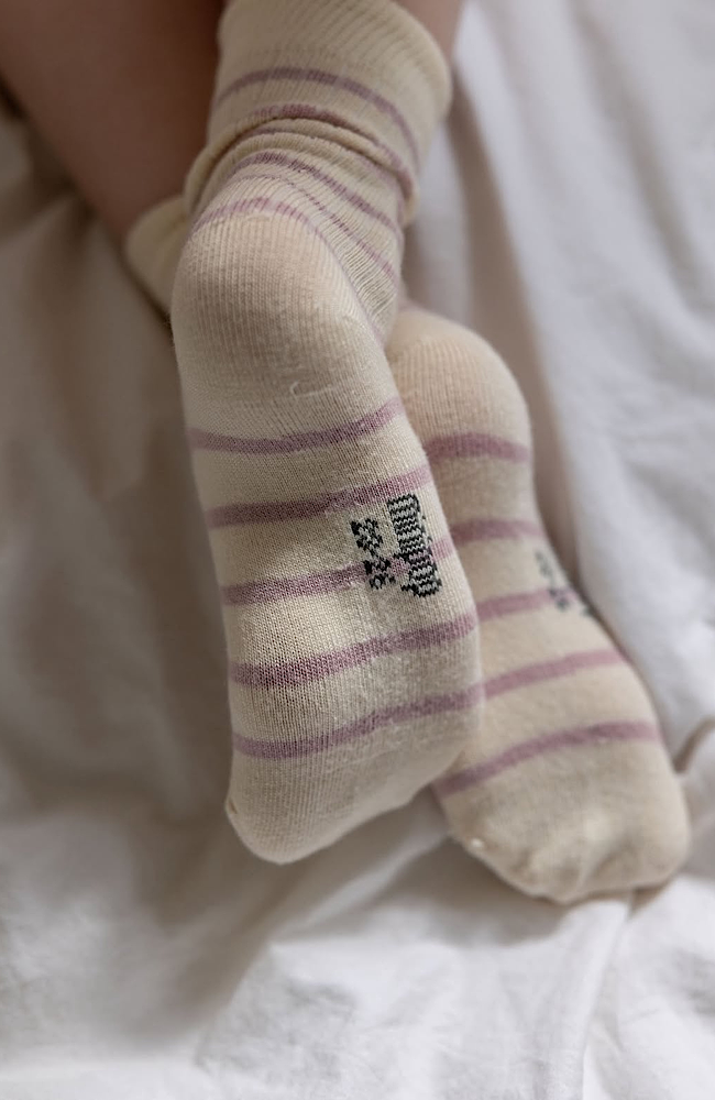 Minipop Bamboo Socks Stripe - Rose/Off White