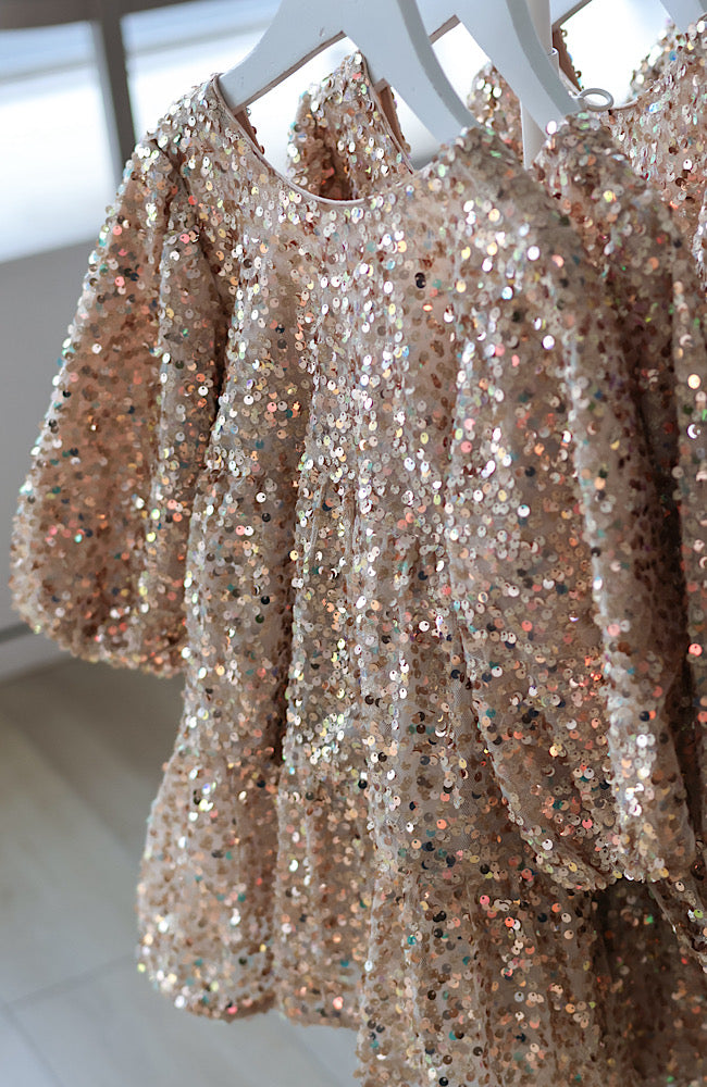 Lila Sequins Bow Dress - Gold Glitter