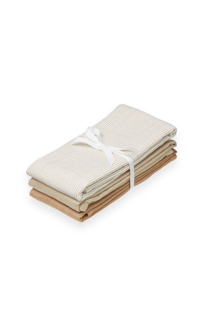 Muslin Cloth 3 Pack - Mix Classic Stripes Camel/Latte/Camel