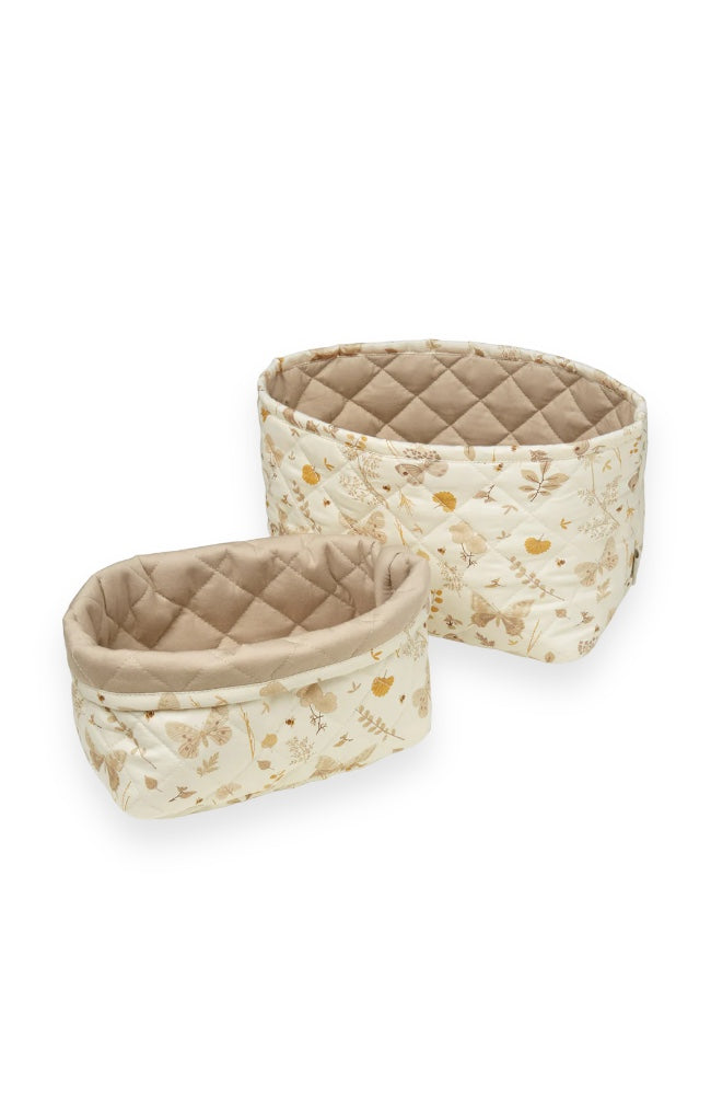 Quilted Storage Basket, Set Of Two - Butterflies/Latte