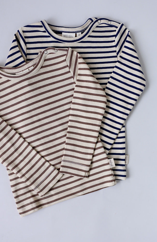 T-Shirt L/S Modal Striped - Chocolate brown/dark off white