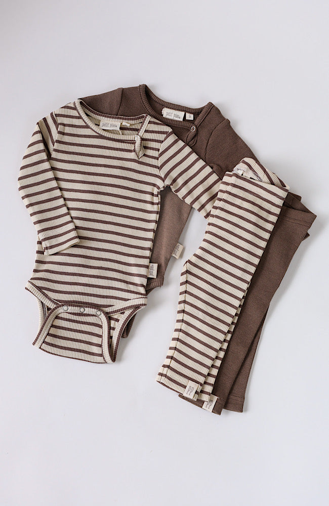 Leggings Modal Stripe - Chocolate brown/dark off white