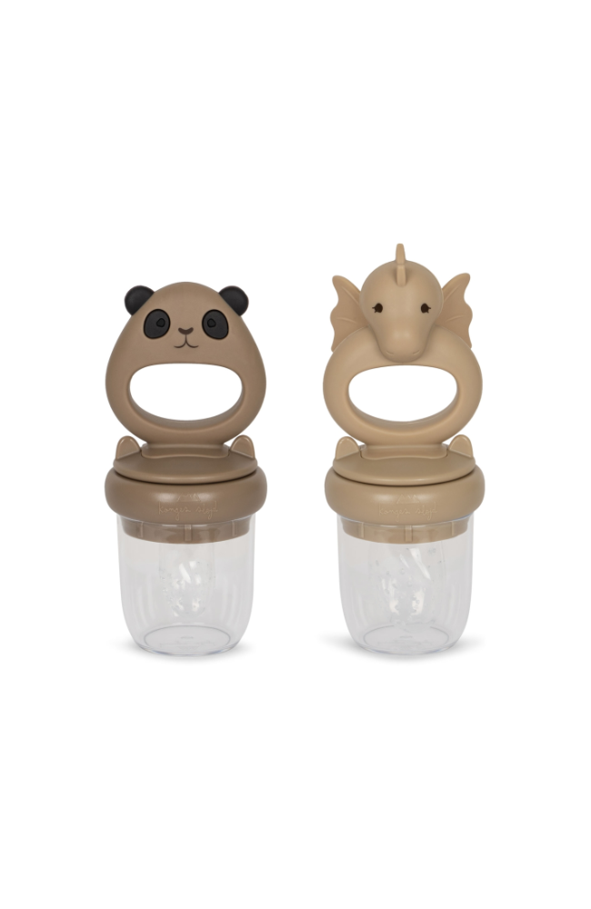 Silicone Fruit Feeding Pacifier Dragon And Panda - Warm Clay/Shitake