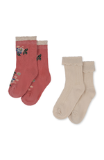 2 Pack Jacquard Pointelle Socks - Pink