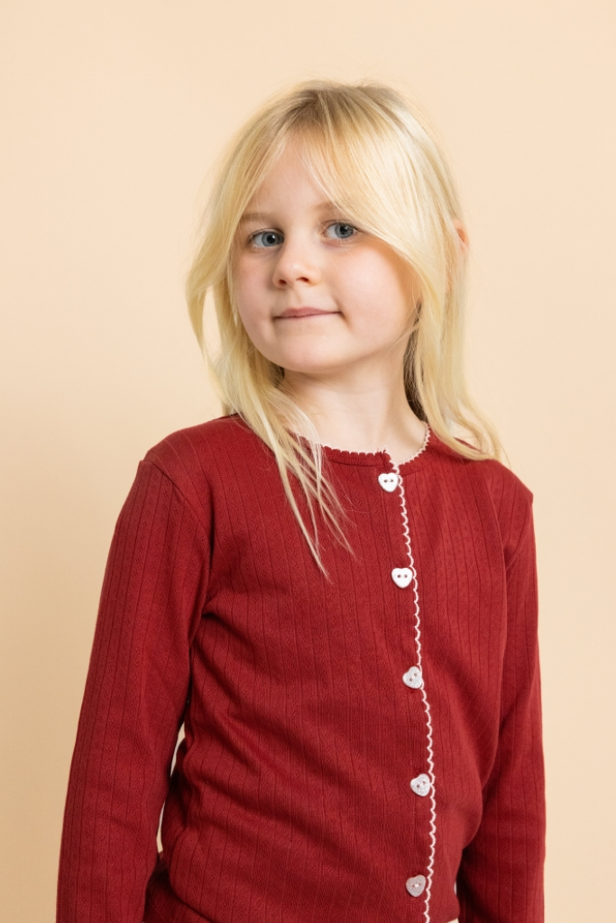 Liva Pointelle Cardigan - Dark Cranberry