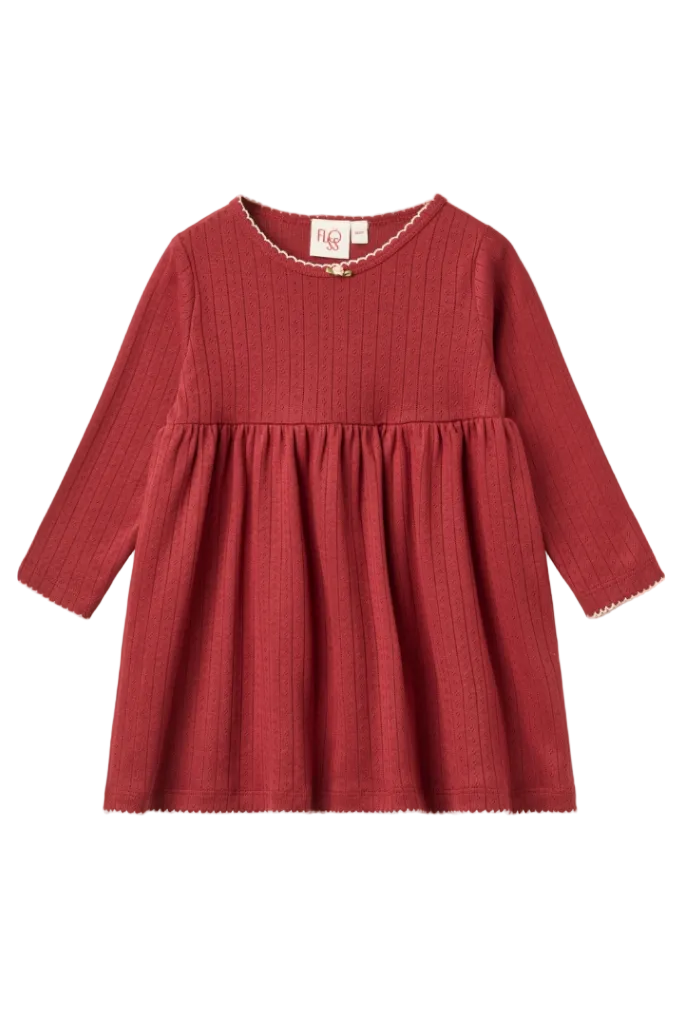 Liva Pointelle LS Dress - Dark Cranberry