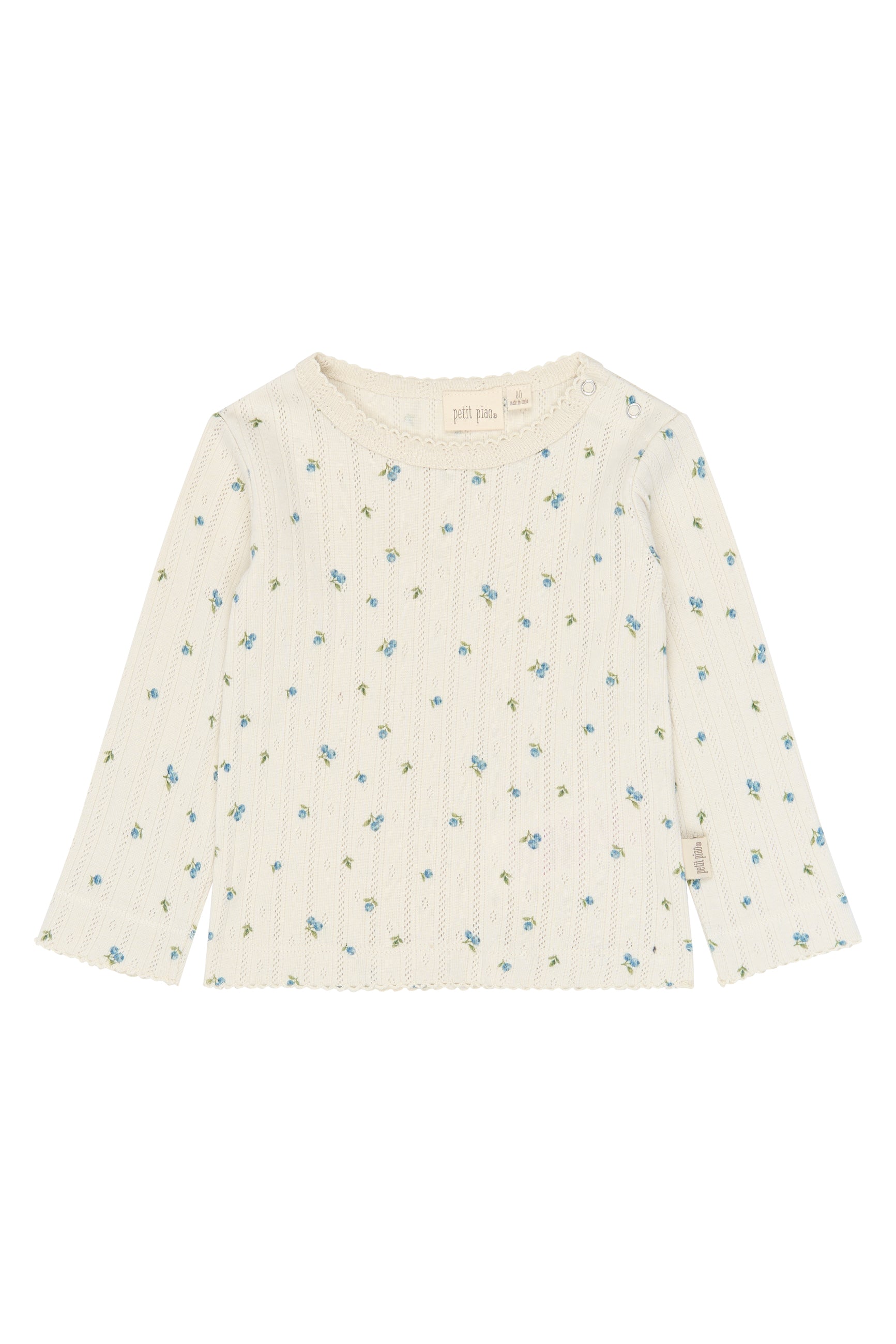 Gracie LS Pointelle Tee - Eggnog Blueberry
