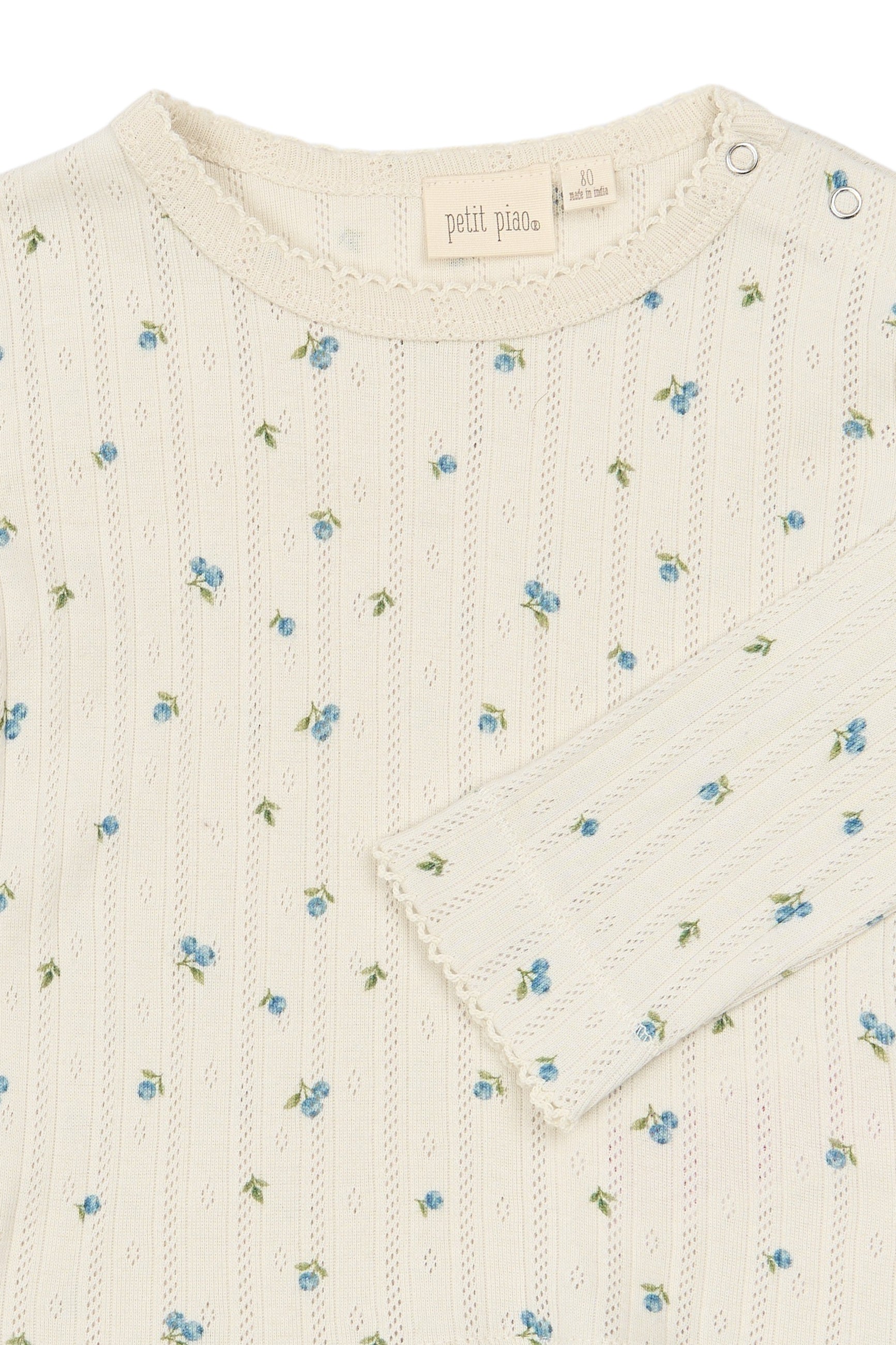 Gracie LS Pointelle Tee - Eggnog Blueberry