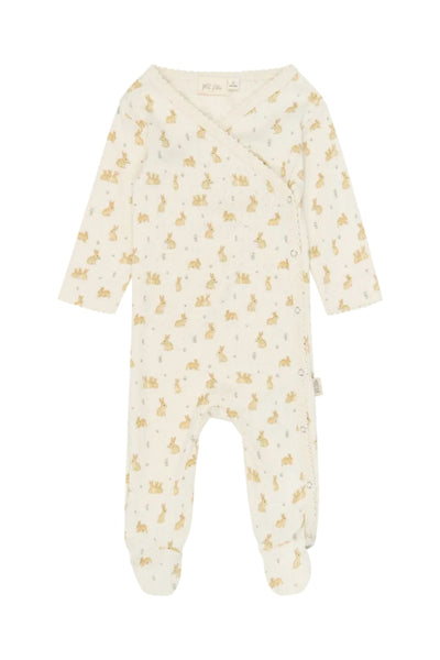 Dio Newborn Jumpsuit Fold Feet Pointelle - Eggnog Rabbit
