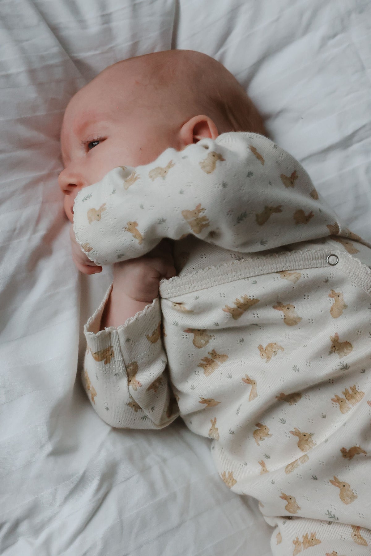 Dio Newborn Jumpsuit Fold Feet Pointelle - Eggnog Rabbit