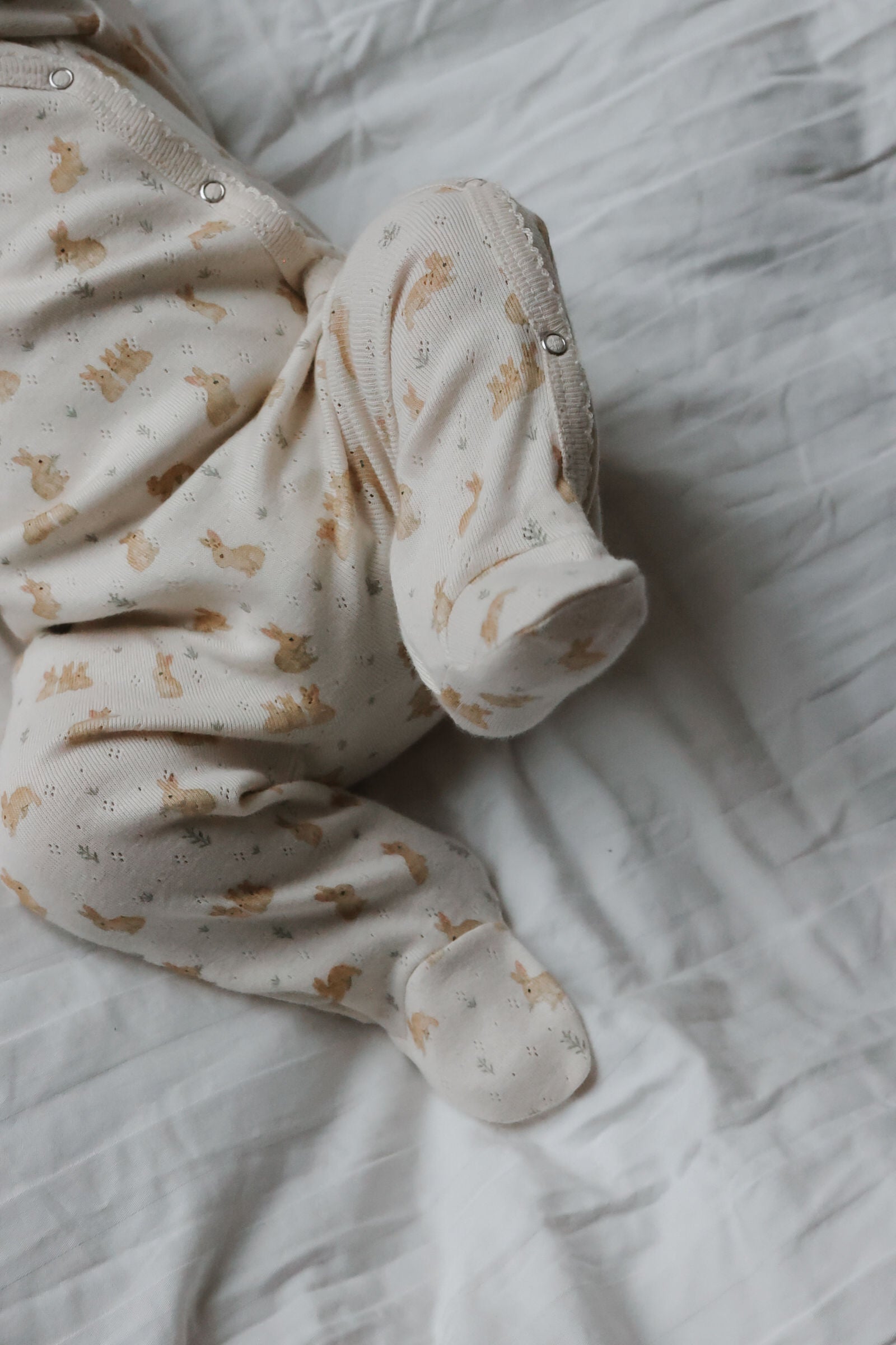 Dio Newborn Jumpsuit Fold Feet Pointelle - Eggnog Rabbit
