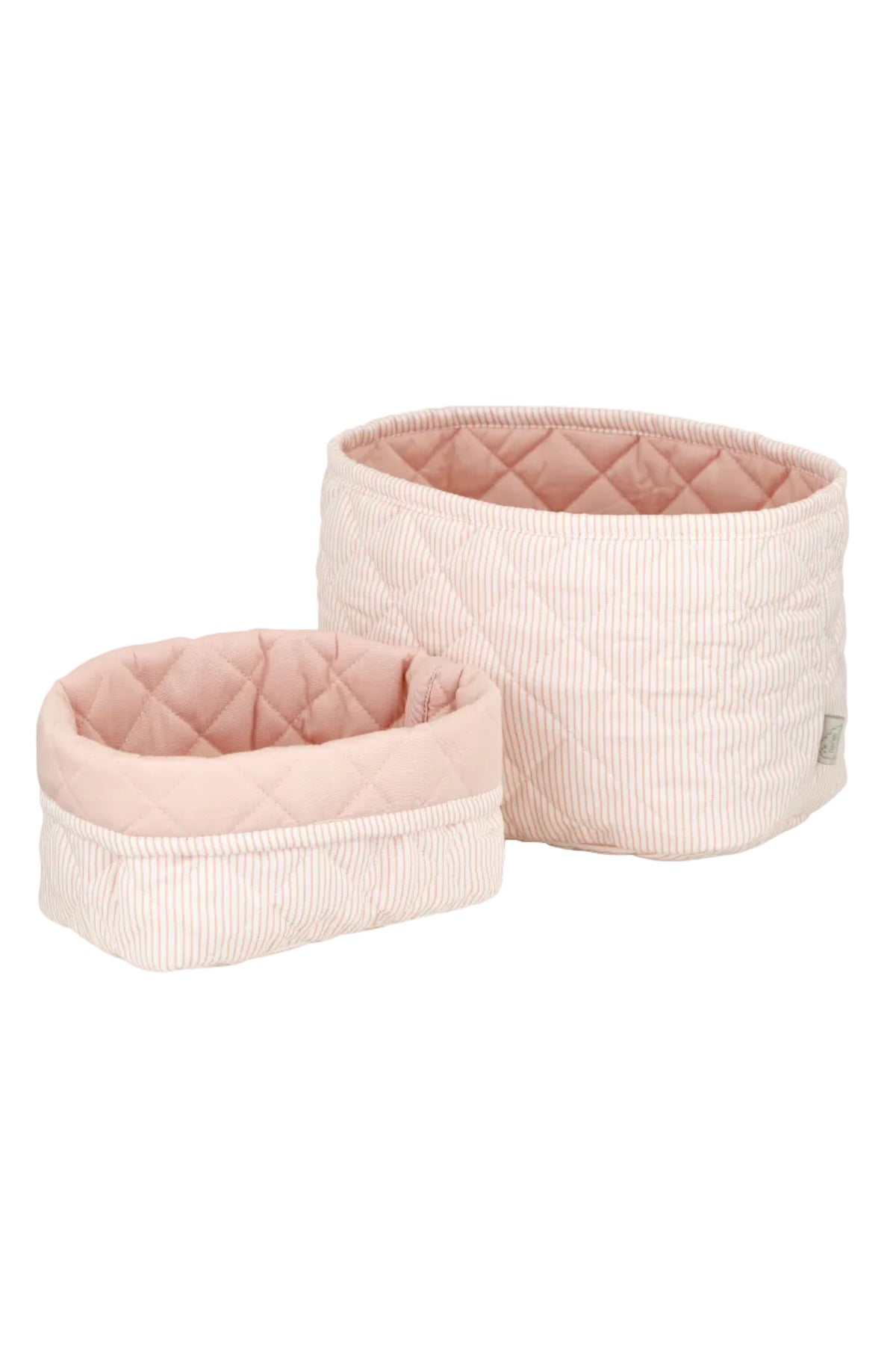 Quilted Storage Basket, Set Of Two - Classic Stripes Rose