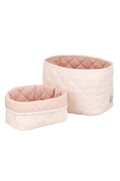 Quilted Storage Basket, Set Of Two - Classic Stripes Rose