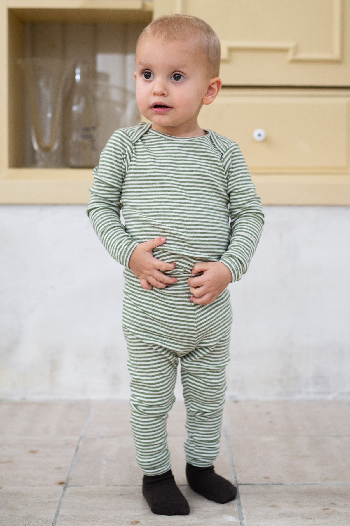 Baby Leggings Stripe - Moss / Offwhite
