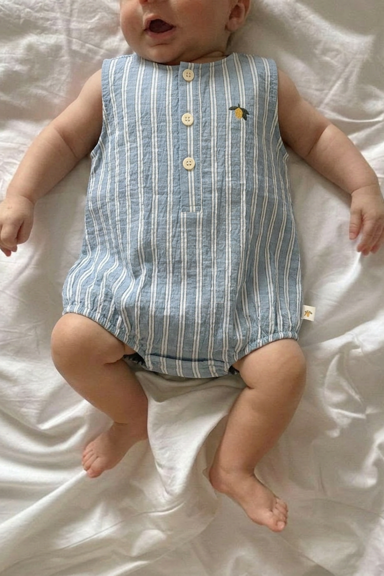 Elliot Romper - Trio Bleu Stripe