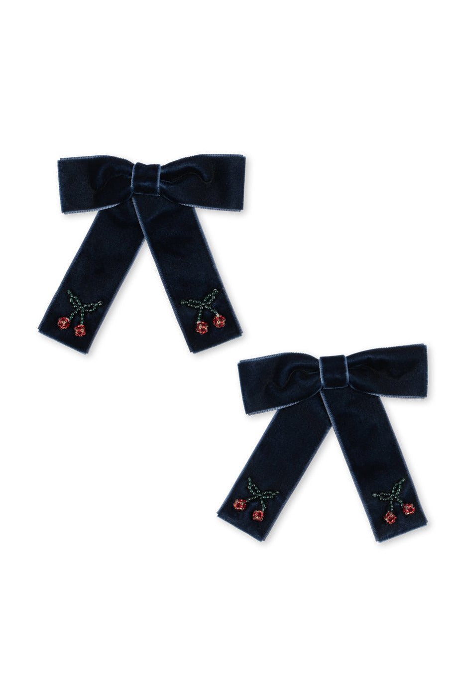 Velvet Double Bow Hair Clip - Navy