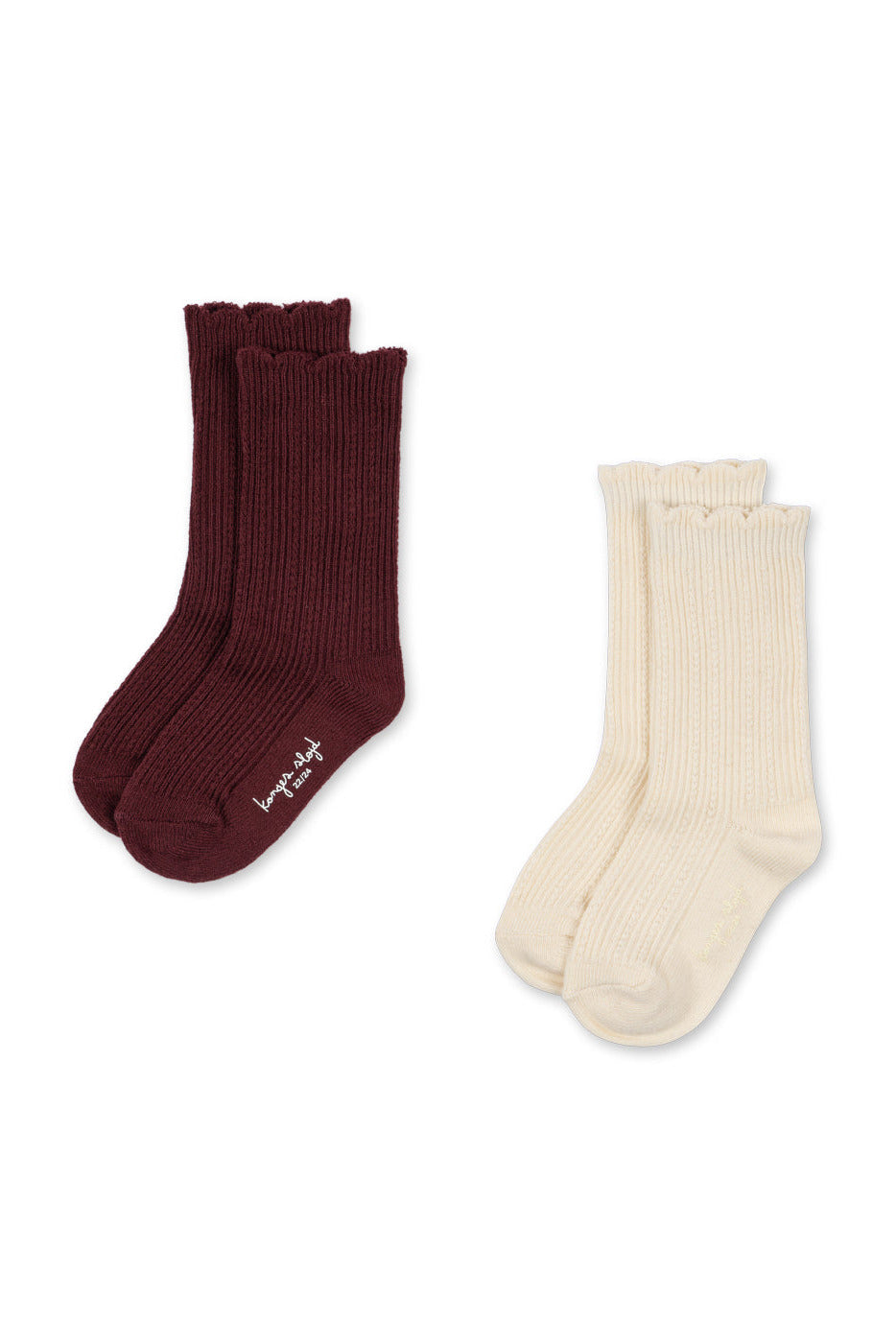 2 Pack Pointelle Socks - Bordeaux / Off White