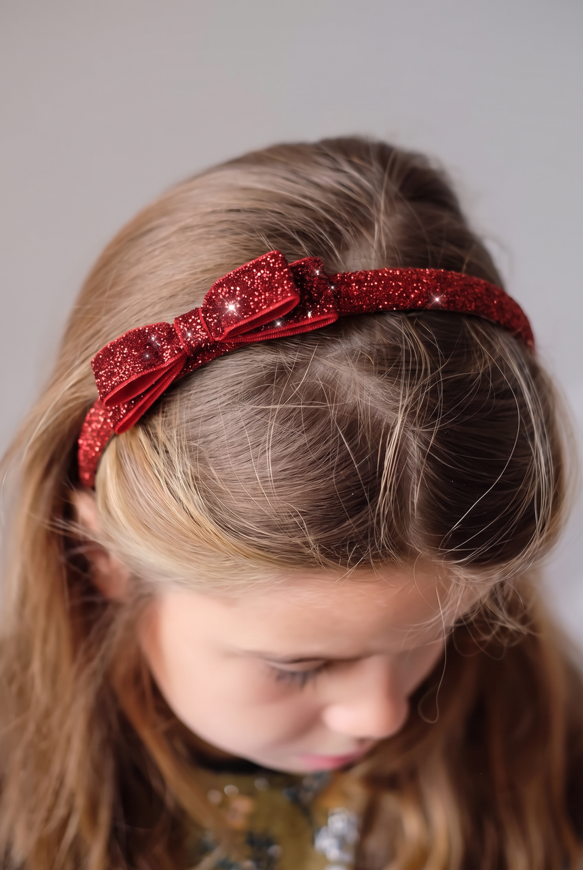Velvet Bow Hairbrace - Red Glitter