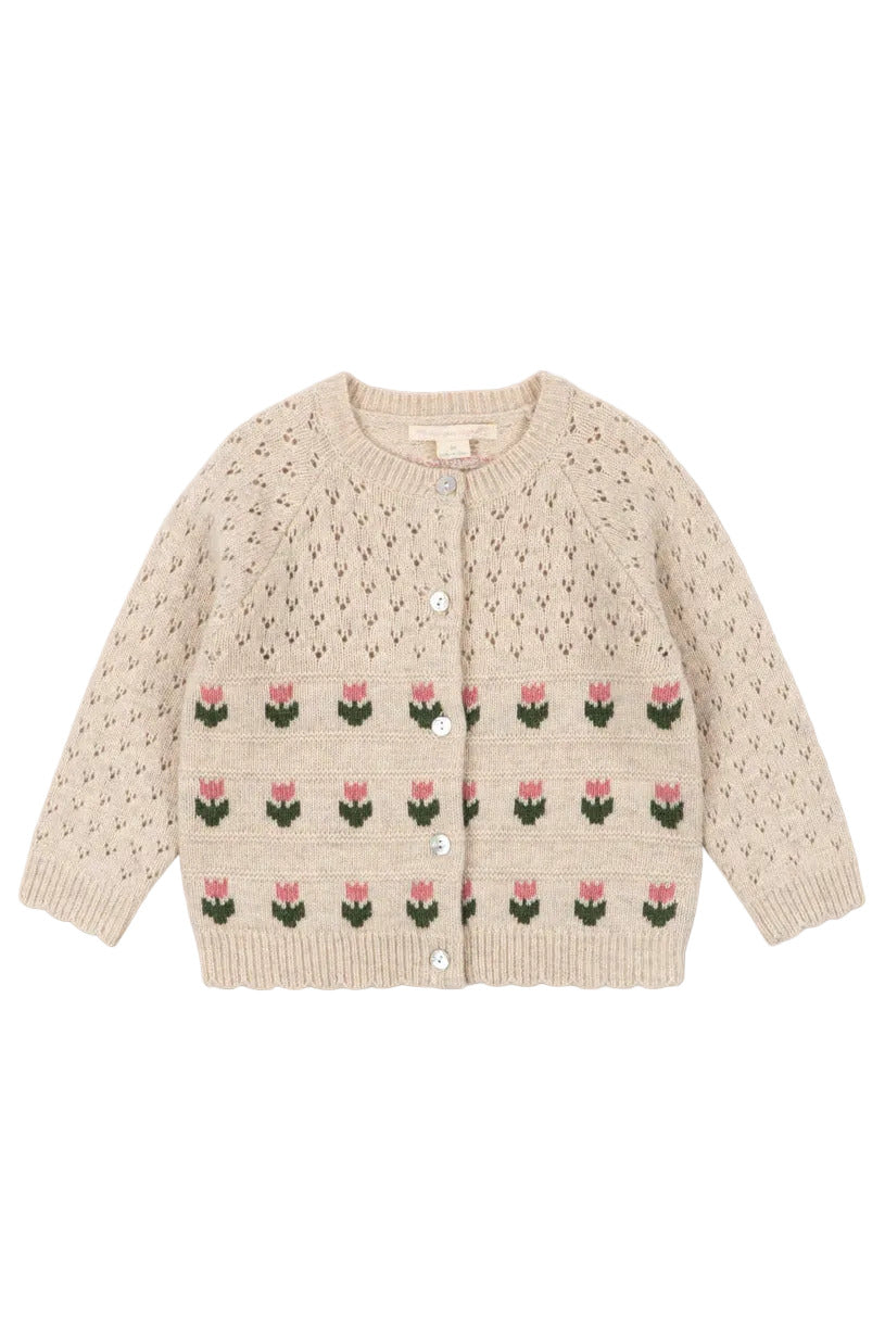 Belle Wool Cardigan - Cream And Tulips