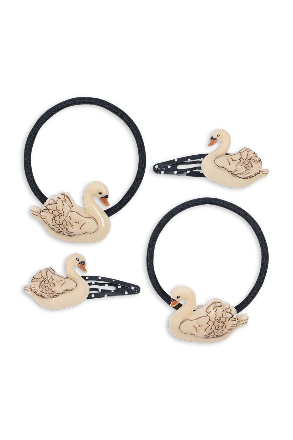 4 pk Swan Hair Clip And Elastic - Swan
