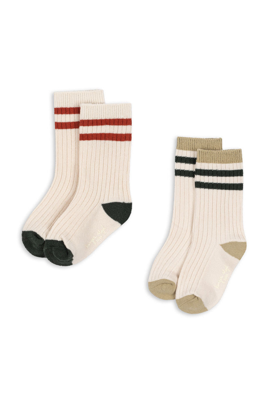 2 Pack Rib Socks - Green Stripe