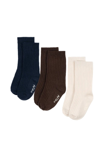 3 Pack Rib Socks - Brown / Eclipse