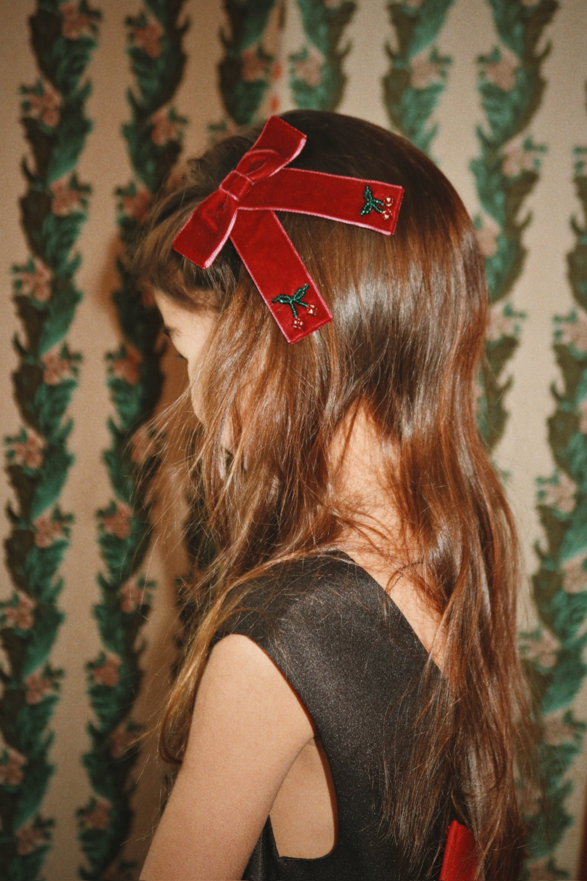 Velvet Double Bow Hair Clip - Rio Red
