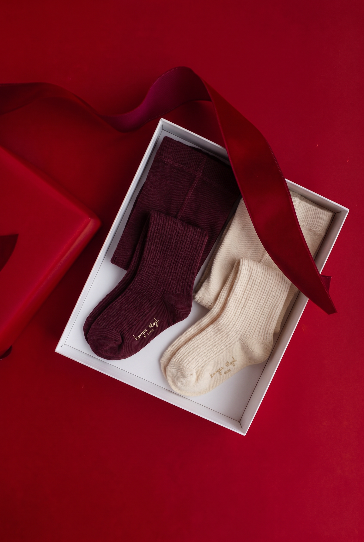 2pk Pointelle Tights - Bordeaux / Off White