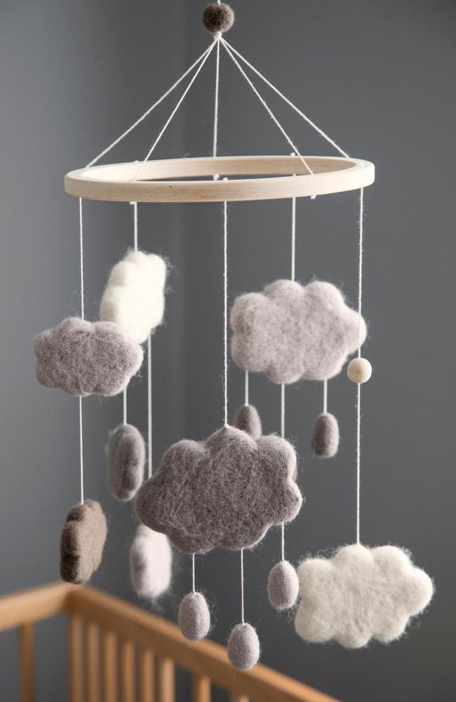 Felted Baby Mobile Clouds - Warm Grey