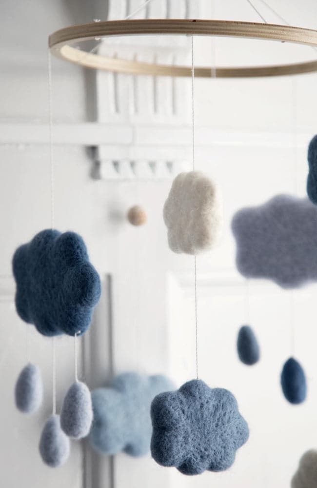 Felted Baby Mobile Clouds - Denim Blue
