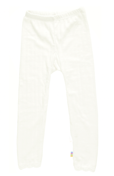 Silki/Ullarleggings m/blúndu - Hvítar